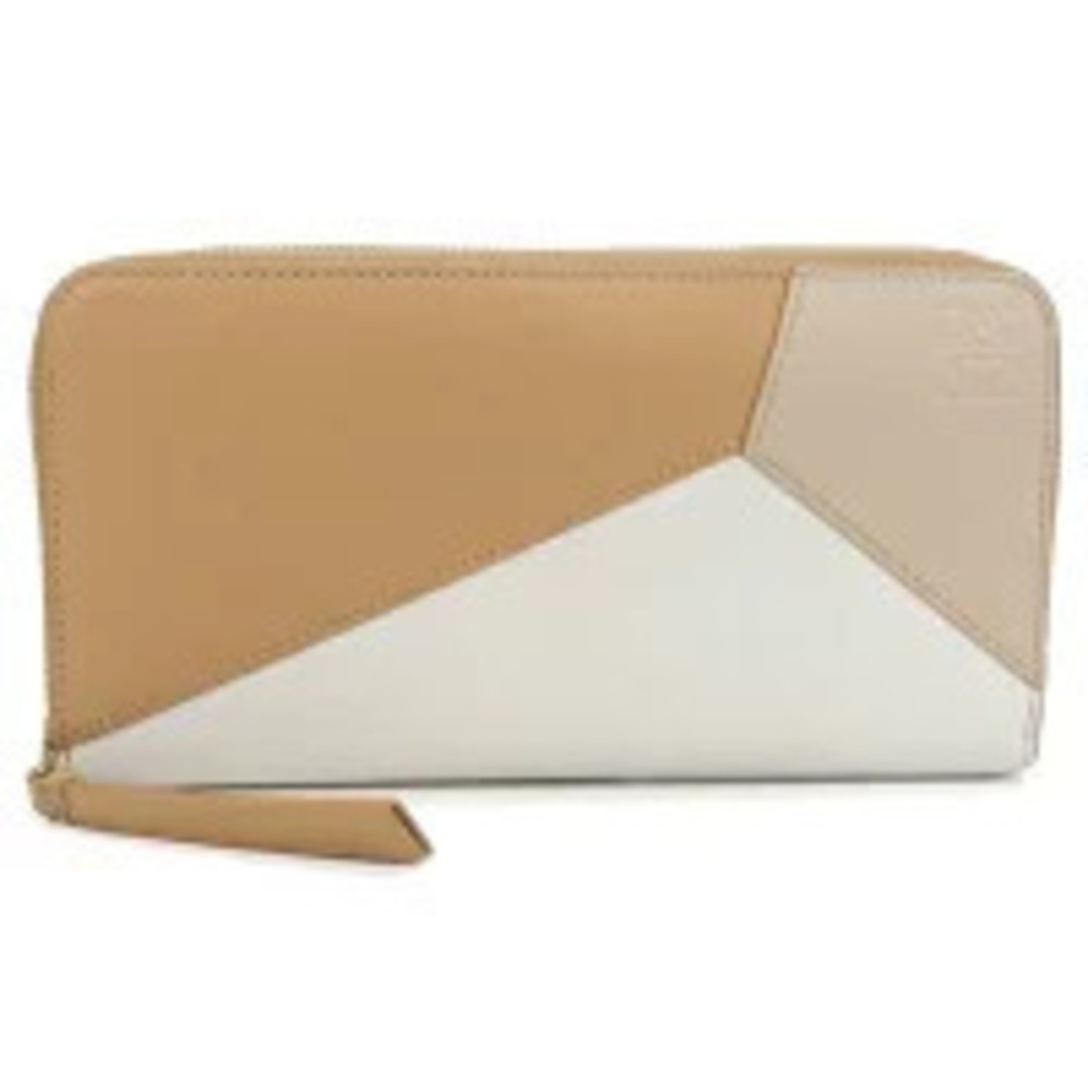 Loewe Long Wallet Round Zipper Puzzle Zip Around Beige Cream